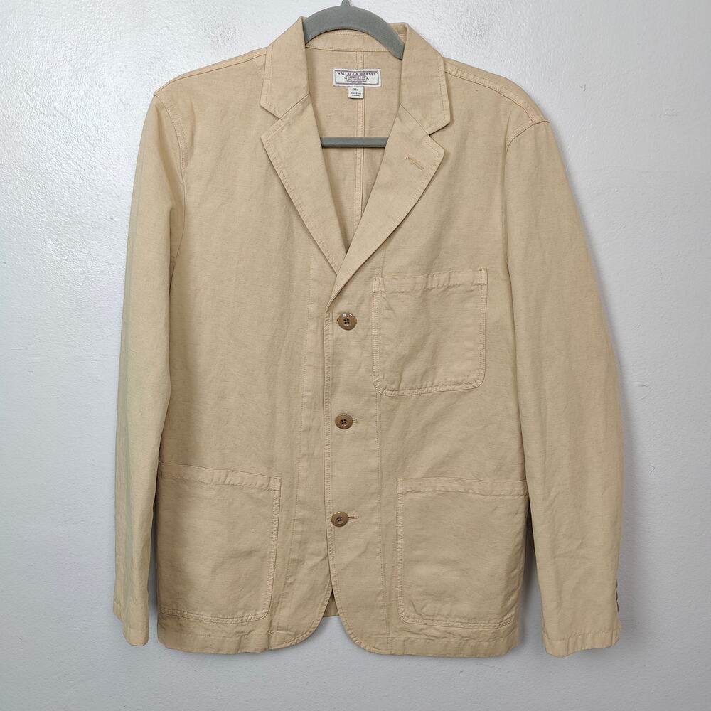 J Crew Wallace & Barnes Twill Blazer Mens 36S Khaki Tan Cotton Linen Preppy